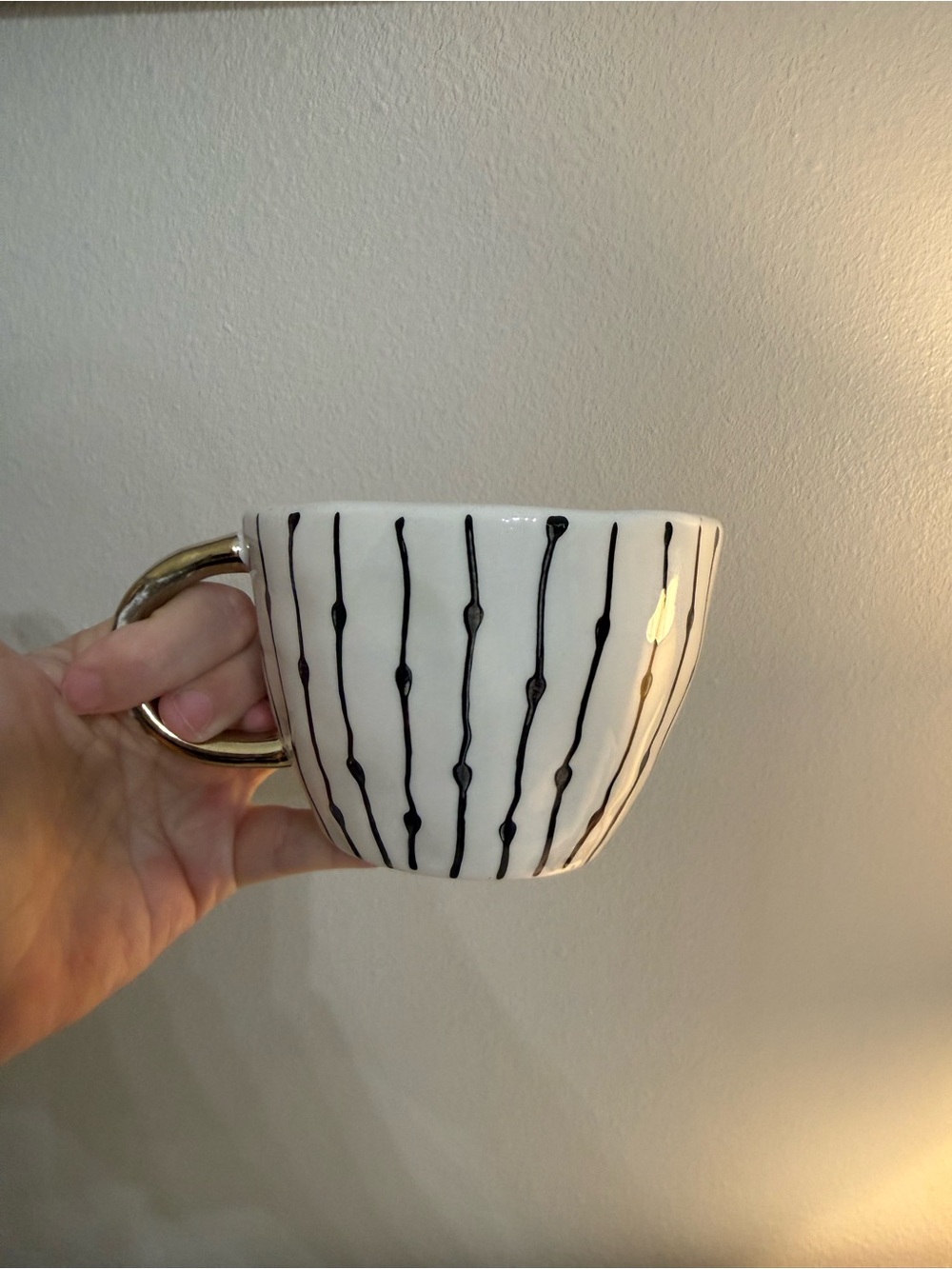 The Old Pottery Company Black White Gold Stripe Coffee Mug Modern Glam Boho Cup